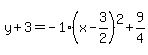 y%2B3=-1%28x-3%2F2%29%5E2%2B9%2F4