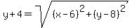 y%2B4+=+sqrt%28%28x-6%29%5E2%2B%28y-8%29%5E2%29%29