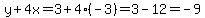 \"y%2B4x=3%2B4%28-3%29=3-12=-9\"
