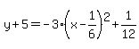 y%2B5=-3%28x-1%2F6%29%5E2%2B1%2F12