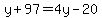 y%2B97=4y-20