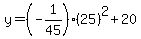y=%28-1%2F45%29%2825%29%5E2%2B20