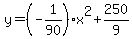 y=%28-1%2F90%29x%5E2%2B250%2F9