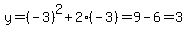 y=%28-3%29%5E2%2B2%28-3%29=9-6=3