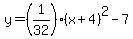 y=%281%2F32%29%28x%2B4%29%5E2-7