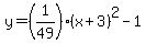 y=%281%2F49%29%28x%2B3%29%5E2-1