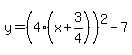 y=%284%28x%2B3%2F4%29%29%5E2-7