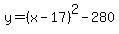 y=%28x-17%29%5E2-280+