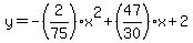 y=+-%282%2F75%29x%5E2%2B%2847%2F30%29x%2B2