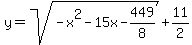 y=+sqrt%28-x%5E2-15x-449%2F8%29%2B11%2F2