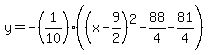 y=-%281%2F10%29%28%28x-9%2F2%29%5E2-88%2F4-81%2F4%29