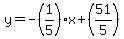 y=-%281%2F5%29x%2B%2851%2F5%29