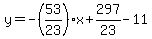 y=-%2853%2F23%29+x%2B+297%2F23-11