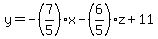 y=-%287%2F5%29x-%286%2F5%29z%2B11