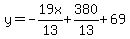 y=-19x%2F13%2B380%2F13%2B69