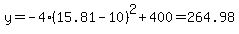 y=-4%2815.81-10%29%5E2%2B400=264.98