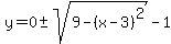 y=0%2B-sqrt%289-%28x-3%29%5E2%29-1