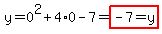 y=0%5E2%2B4%2A0-7=highlight%28-7=y%29