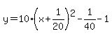 y=10%28x%2B1%2F20%29%5E2-1%2F40-1