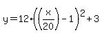 y=12%28%28x%2F20%29-1%29%5E2%2B3
