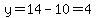 y=14-10=4