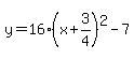 y=16%28x%2B3%2F4%29%5E2-7