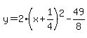 y=2%28x%2B1%2F4%29%5E2-49%2F8
