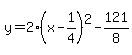 y=2%28x-1%2F4%29%5E2-121%2F8