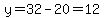 y=32-20=12