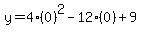 y=4%280%29%5E2-12%280%29%2B9