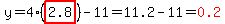 y=4%28highlight%282.8%29%29-11=11.2-11=red%280.2%29