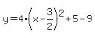 y=4%28x-3%2F2%29%5E2%2B5-9