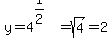 y=4%5E%281%2F2%29=sqrt%284%29=2