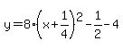 y=8%28x%2B1%2F4%29%5E2-1%2F2-4