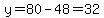 y=80-48=32
