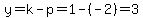 y=k-p=1-%28-2%29=3