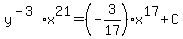 y%5E%28-3%29x%5E21+=+%28-3%2F17%29x%5E17+%2B+C