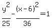 y%5E2%2F25-%28x-6%29%5E2%2F36=1