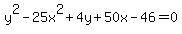 y%5E2-25x%5E2%2B4y%2B50x-46=0