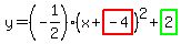 y+=+%28-+1%2F2%29%28x+%2B+highlight%28-+4%29%29%5E2+%2B+highlight_green%282%29