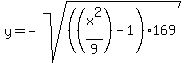y+=+-sqrt%28%28%28x%5E2%2F9%29-1%29%2A169%29