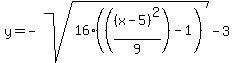 y+=+-sqrt%2816%2A%28%28%28x-5%29%5E2%2F9%29+-+1%29%29+-+3