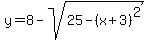 y+=+8+-+sqrt%2825+-+%28x%2B3%29%5E2%29