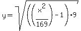 y+=+sqrt%28%28%28x%5E2%2F169%29-1%29%2A9%29