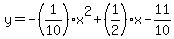 y++=+-%281%2F10%29x%5E2%2B%281%2F2%29x-11%2F10