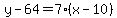 y+-+64+=+7%28x+-+10%29