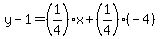 y-1=%281%2F4%29x%2B%281%2F4%29%28-4%29