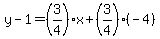 y-1=%283%2F4%29x%2B%283%2F4%29%28-4%29
