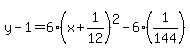 y-1=6%28x%2B1%2F12%29%5E2-6%281%2F144%29