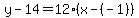 y-14=12%28x-%28-1%29%29